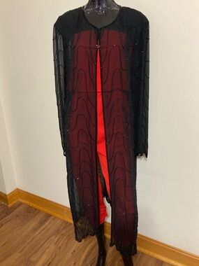 Long Black Sheer, Long Sleeve Beaded Evening Jacket. Item# TSew2